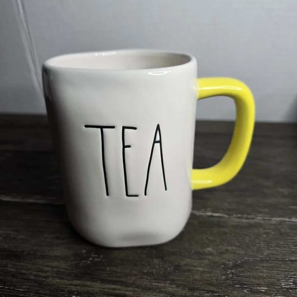 Rae Dunn Artisan Tea Mug Yellow Handle Farmhouse Magenta Basics
